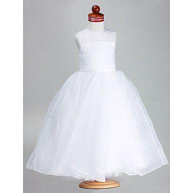 Wedding - Ball Gown Jewel Ankle-length Organza Satin Flower Girl Dress