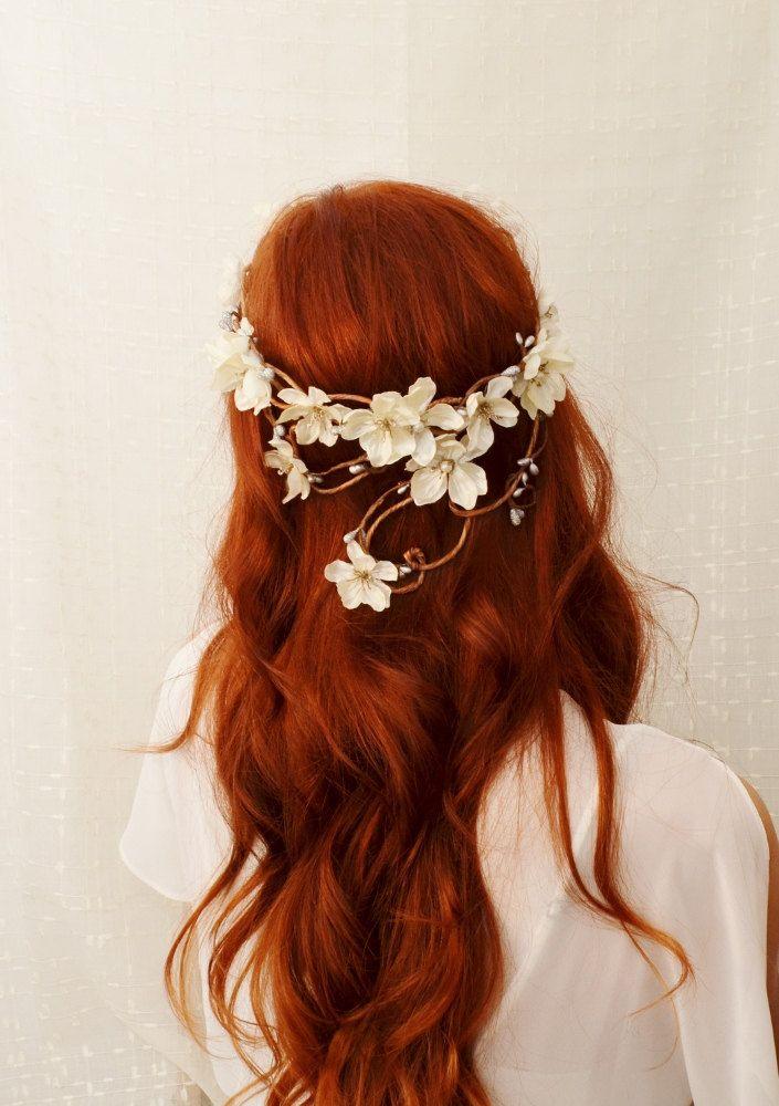 Wedding - Wreath, Ivory Flower Head Piece, Bridal Crown, Whimsical Headband, Wedding Accessories - Diana