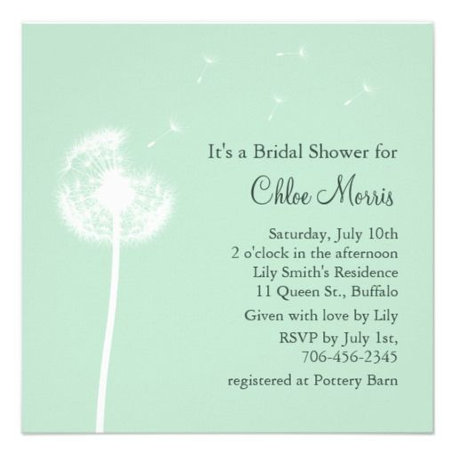 Wedding - Dandelion On Mint Bridal Shower Invitation