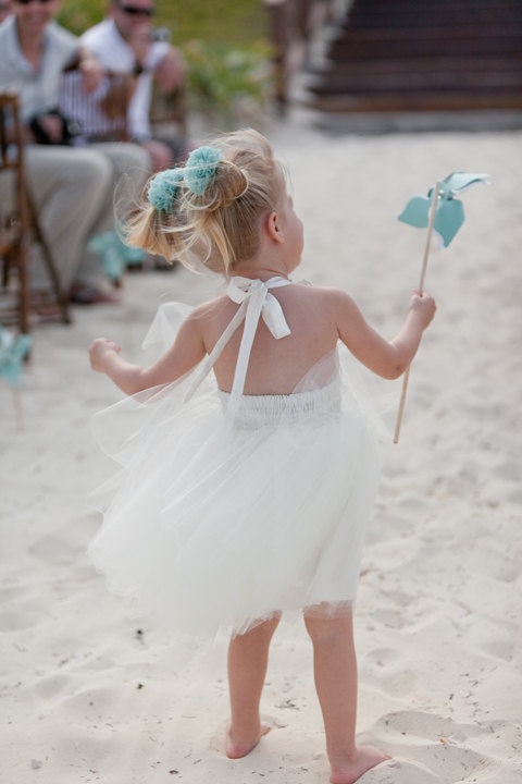 Hochzeit - Strand Blume Mädchen-Kleid in Elfenbein-Weiß