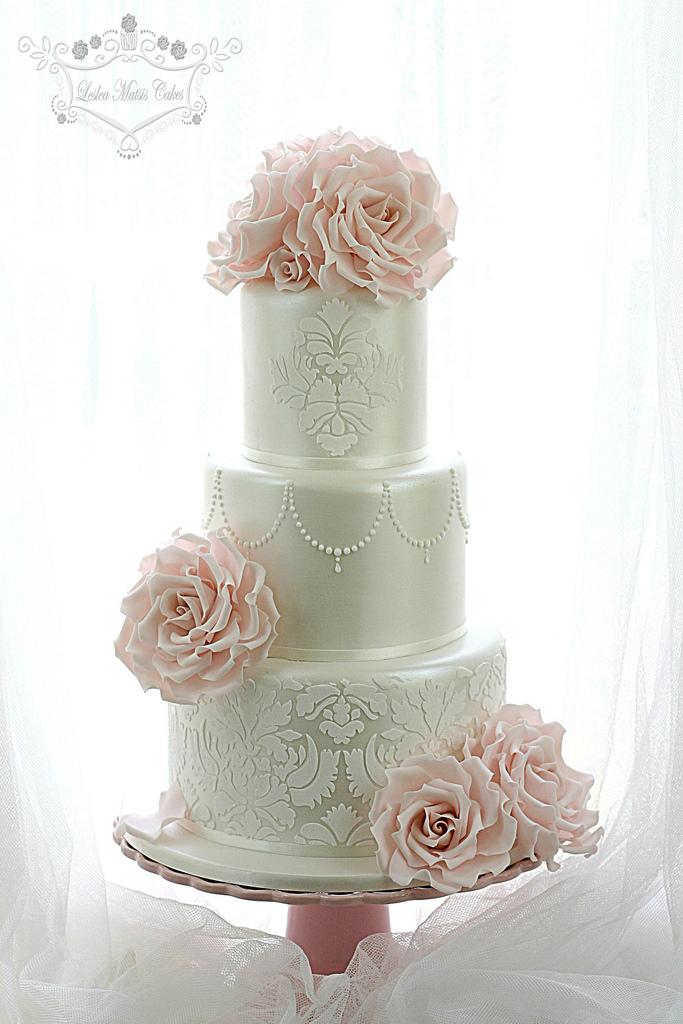 Wedding - Damask With Pink Roses