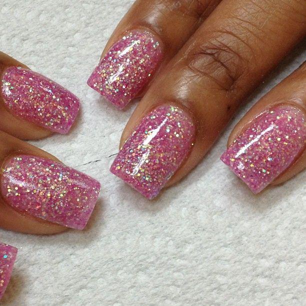 light pink glitter acrylic nails