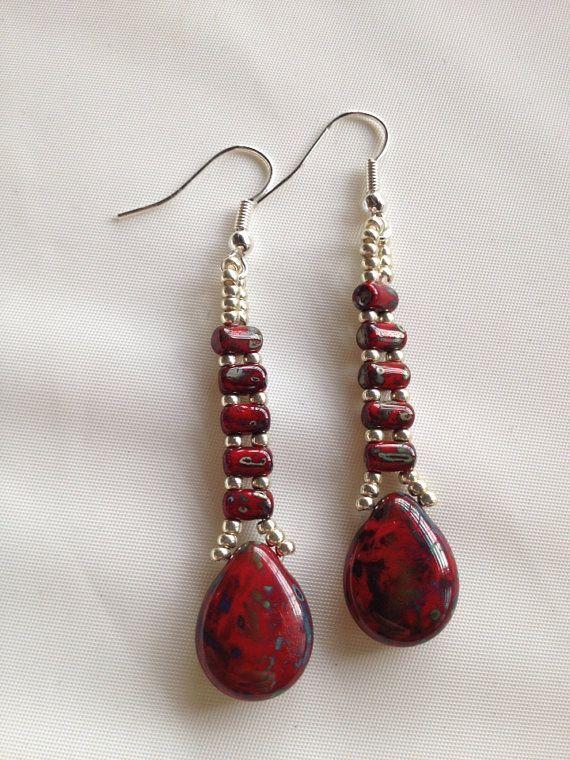 Wedding - Picasso Red Beaded Earrings