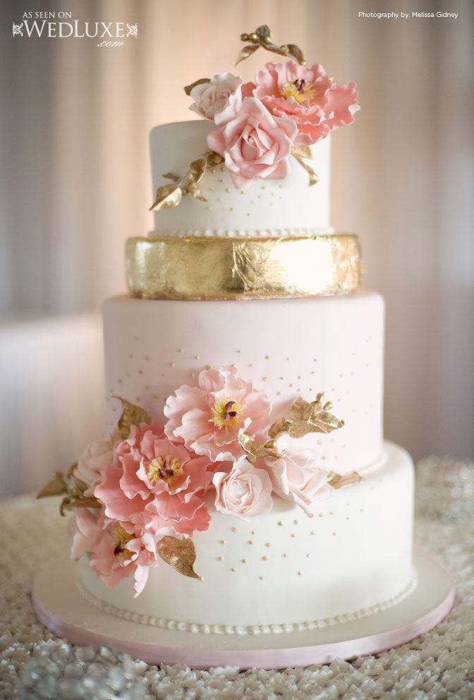 Wedding - WedLuxe: Pink And Gold Cake 