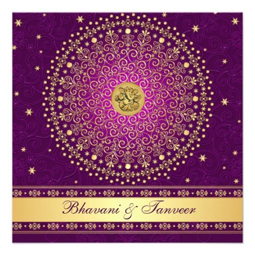 Свадьба - Индуистские Ganesh Фиолетовый Золотые Свитки Свадьбу Приглашают