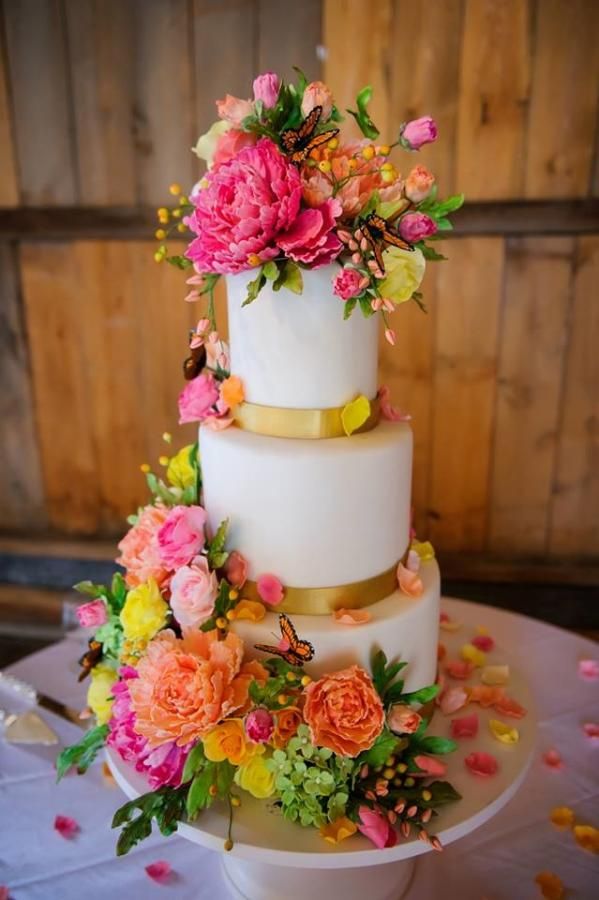 Wedding - Bright Sugar Flower Wedding Cake 