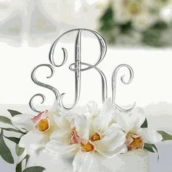 Wedding - Brushed Silver Rhinestone Monogram Wedding Cake Topper