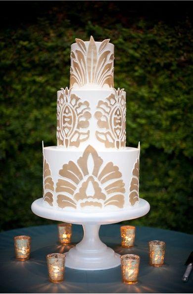 Свадьба - Золото И Белый Свадебный Торт