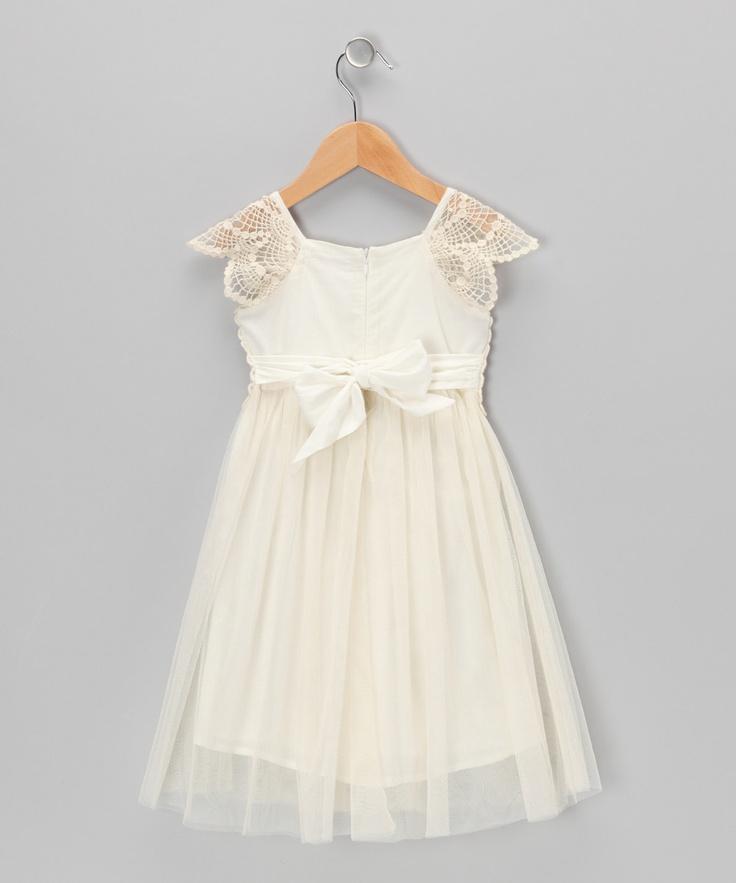 Wedding - Cream Crocheted Tulle Dress - Toddler & Girls