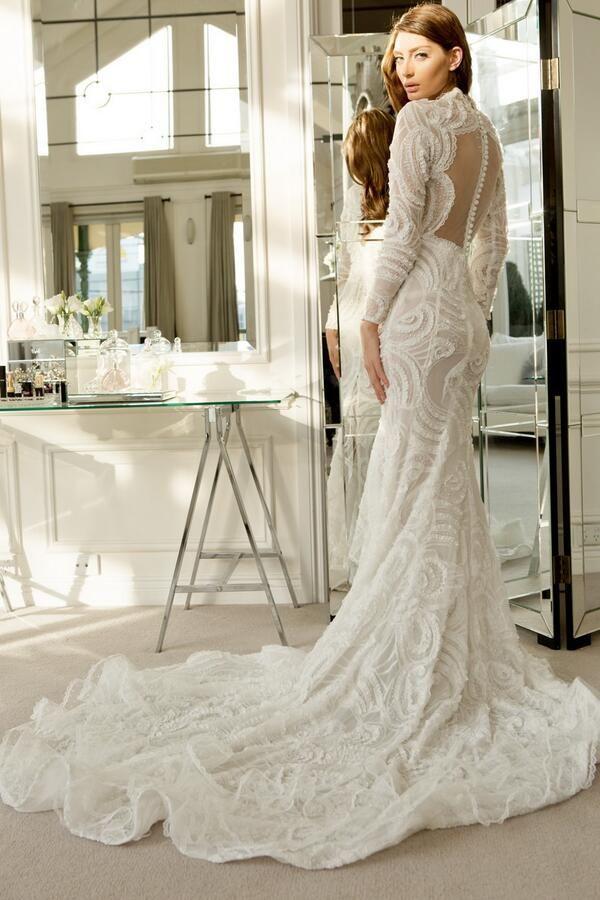 Wedding - Mermaid style white wedding dress with transparent back