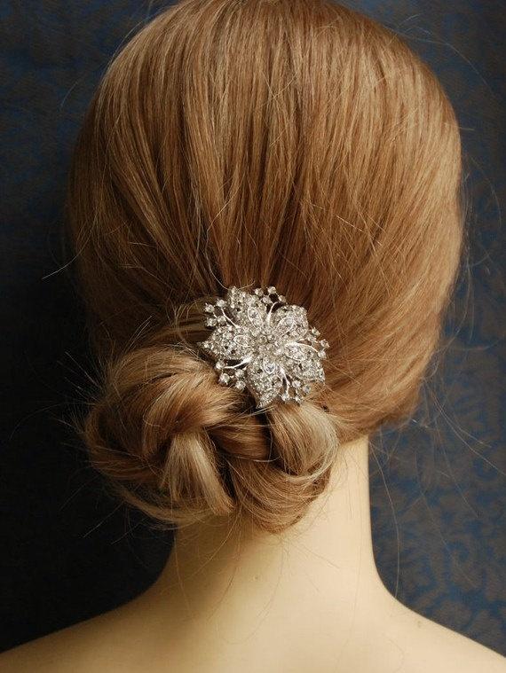 Wedding - JULIENNE, Dramatic Art Deco Rhinestone Flower Bridal Hair Clip