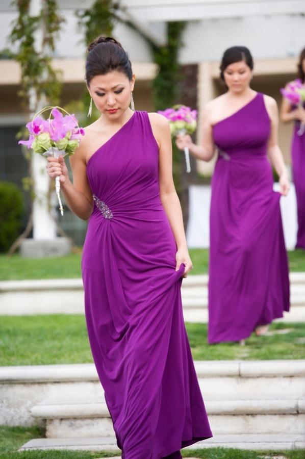 Wedding - Long Purple Dresses With Jeweled Details 