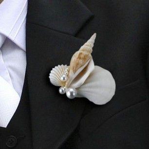 Hochzeit - Seashell Blume im Knopfloch [576-BT440 Seashell Blume im Knopfloch]