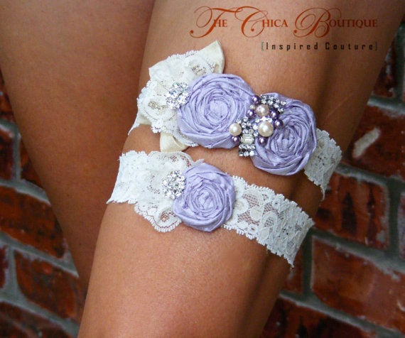 Wedding - Lavender Flowers Garter Set 