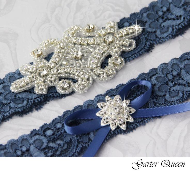 Wedding - Wedding Garter Set, Something Blue Stretch Lace Bridal Garter Set, Heirloom Rhinestone And Crystal Garters