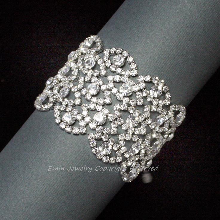 Mariage - Mariage strass bracelet, mariée Bracelet manchette, style vintage nuptiale Bracelet manchette, en filigrane vintage bijoux de ma