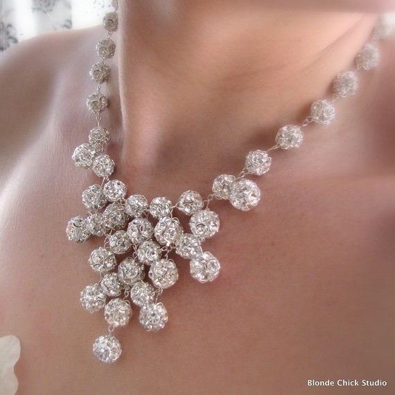 Wedding - ISADORA-Swarovski Crystal Ball Bib Style Bridal Necklace