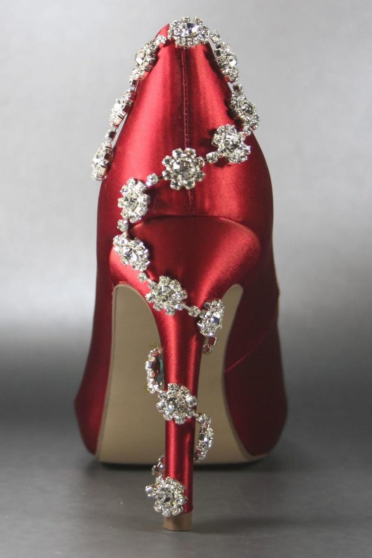 Hochzeit - Brautschuhe - Rot-Plattform Peeptoes Silber Strass-Detail an der Ferse