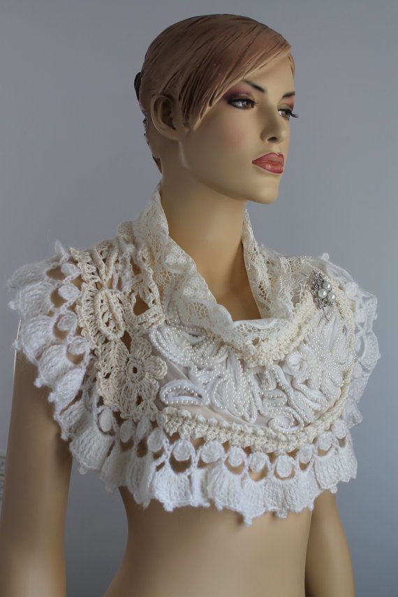 Wedding - Wedding Crochet Capelet - Wedding Shrug - Wearable Art - OOAK