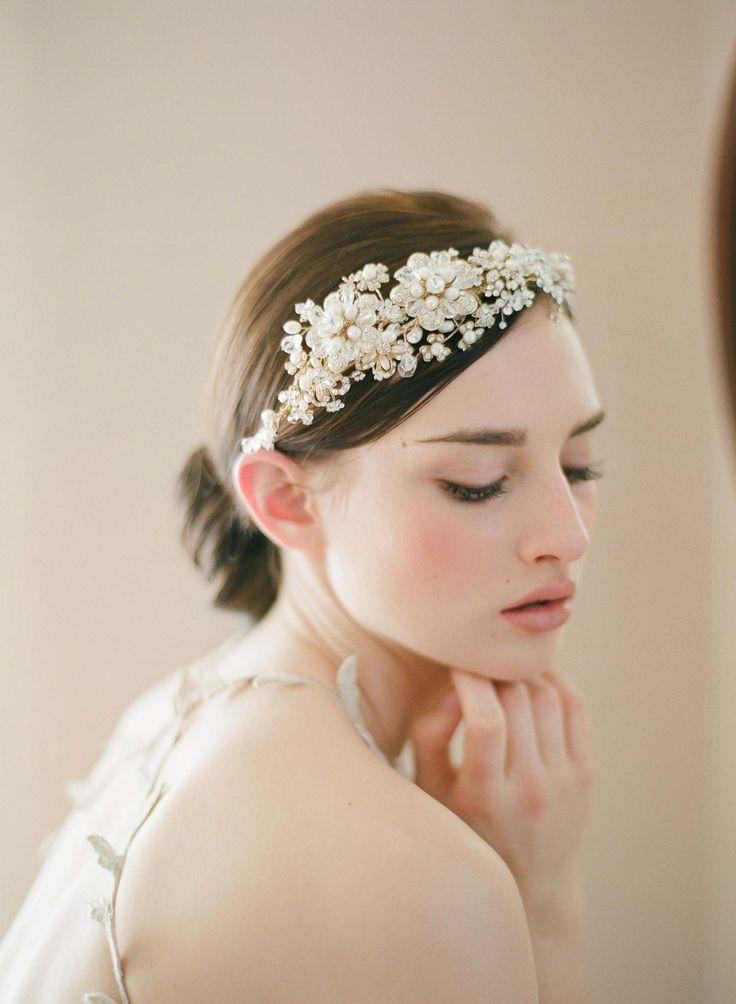 Hochzeit - Braut Kopfstück, Tiara, Stirnband - Golden Flower Kopfschmuck und Strass - Style 240 - Made To Order