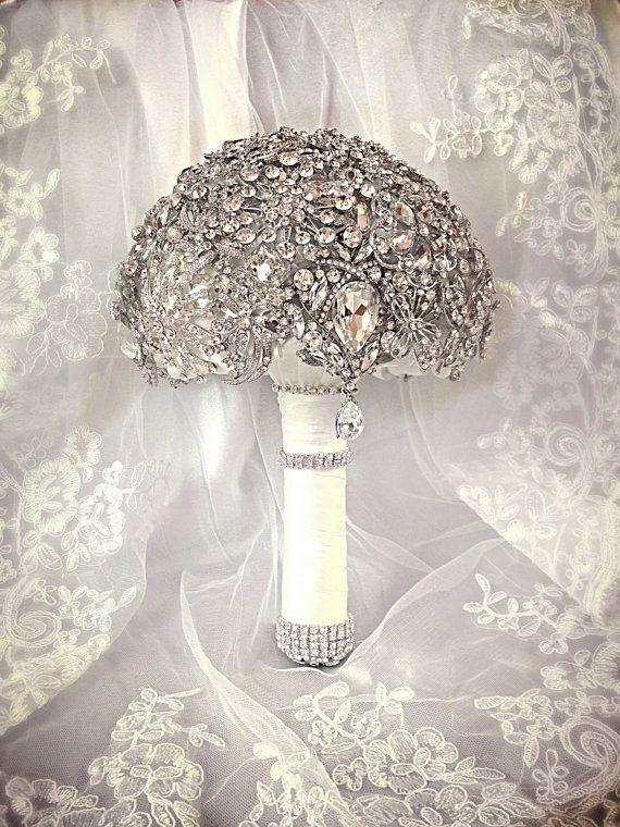 Wedding - Wedding Brooch Bouquet. Deposit On Made To Order Crystal Bling Brooch Bouquet. Diamond Jeweled Bridal Broach Bouquet