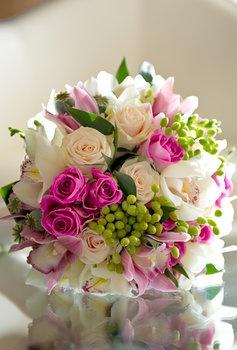 Mariage - Rose, blanc, vert, mariage, Bouquet