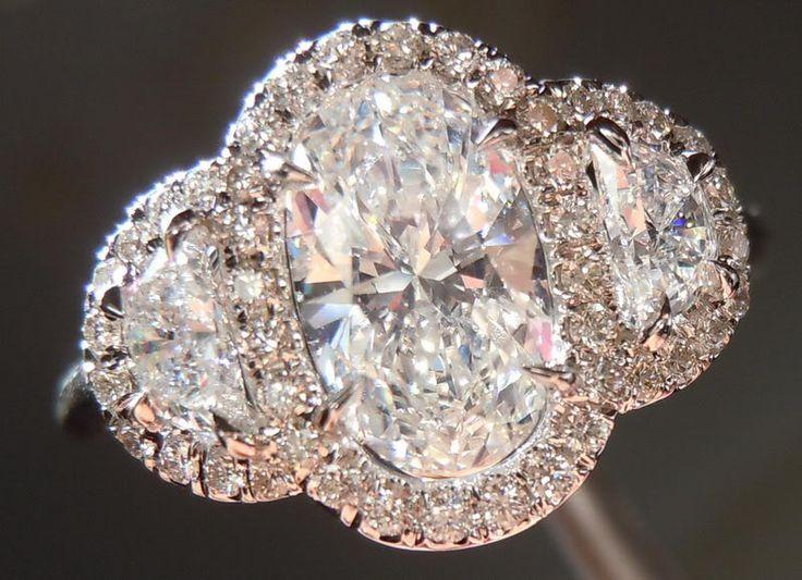 زفاف - ثلاثة ستون خاتم الماس البيضاوي