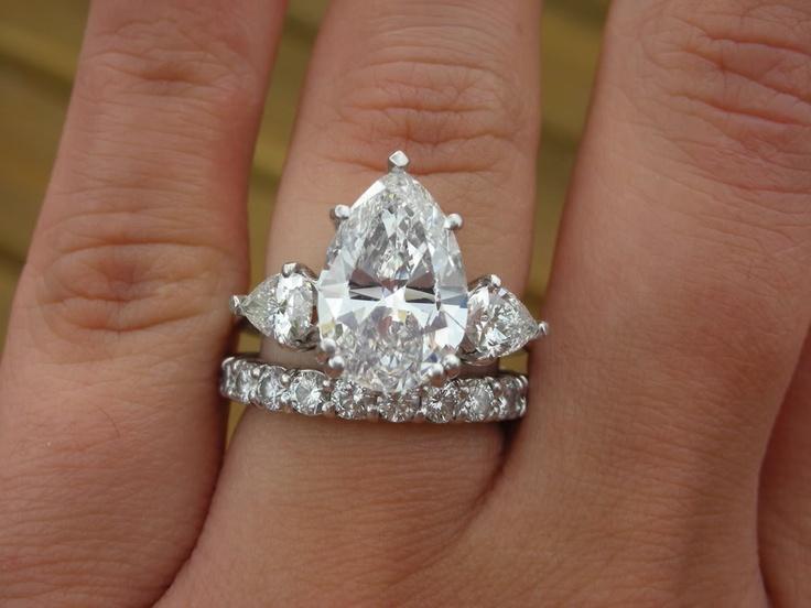 Wedding - Three Stone Pear Diamond Ring 