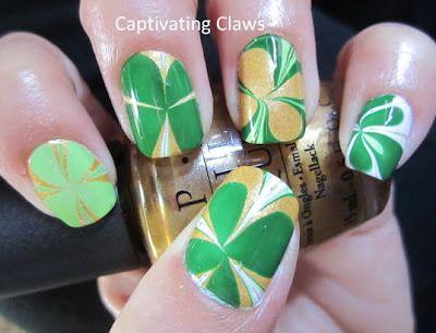 Wedding - St Patty's Water Marble Nails 