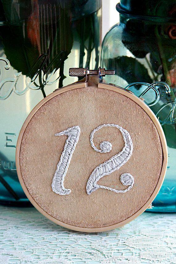 Wedding - Custom Floral Table Number Embroidery Hoops - Table Number's 1- 15