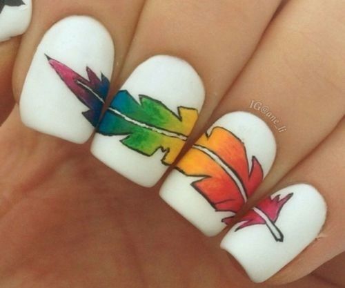 Wedding - Rainbow Feather Nail Art 