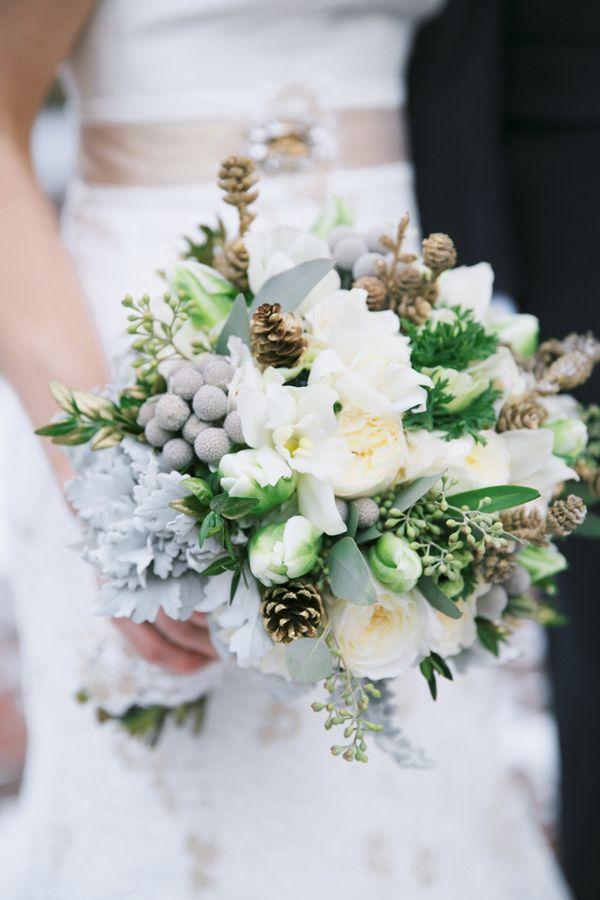 Hochzeit - Elfenbein und Grau Blumenstrauß