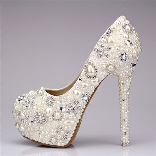 Wedding - Crystal Rhinestone Pearl Wedding Shoes 