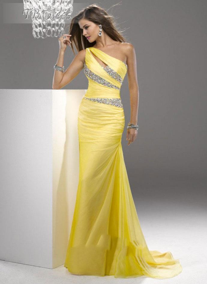 Свадьба - $ 99.09 Admirable One-Shoulder Beading Floor Length Sweep Train Evening Dress