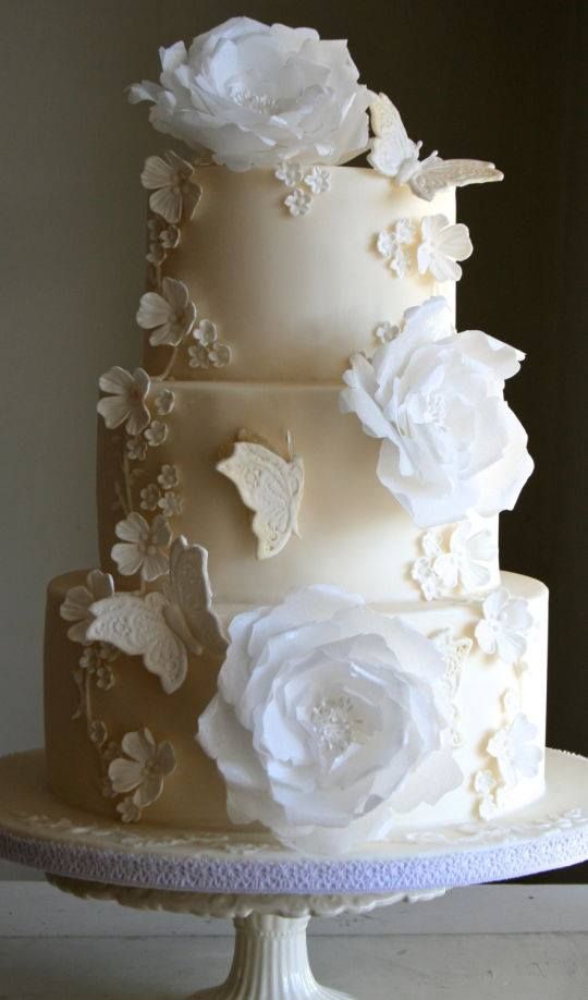 Wedding - Ivory wedding cake with white roses