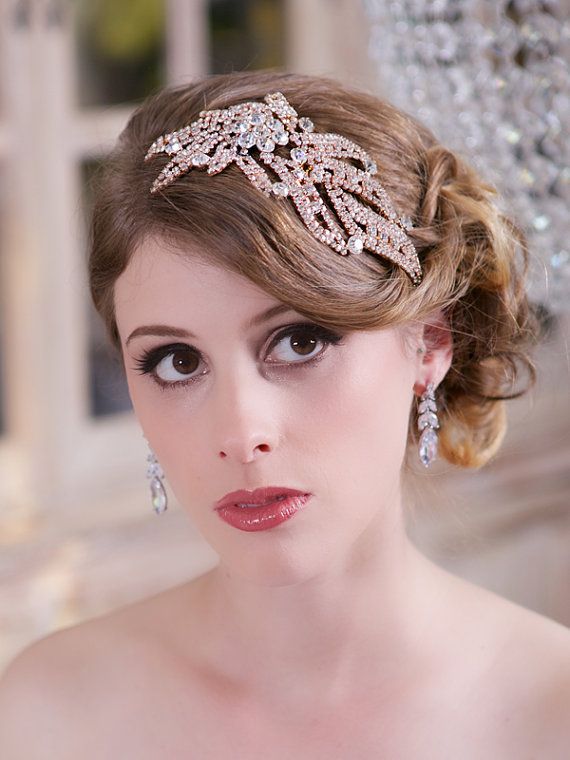 Mariage - Crystal Rose d'or casque, pièces en cristal de tête de mariage, Crystal accessoires nuptiales de cheveux, peigne en cristal arge