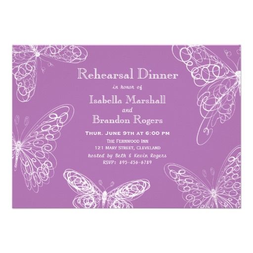 Wedding - Radiant Orchid Butterfly Rehearsal Dinner Invite