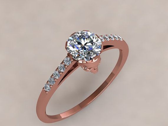 Wedding - Rose Gold Skull Engagement Ring
