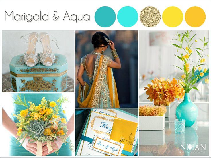 Wedding - Aqua, Marigold Yellow And Gold - Indian Wedding Color Palette - Indian Wedding Site Home - Indian Wedding Site - Indian Wedding Vendors, Clothes, Invitations, And Pictures.