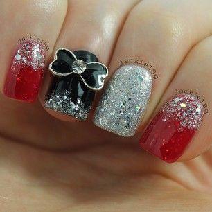 Wedding - Pretty Red, White, And Black Nails. 