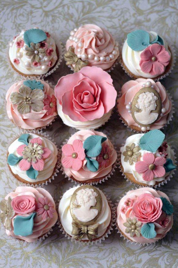 Wedding - Stylish blue and pink wedding cupcakes