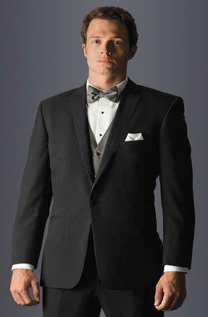 Wedding - Black Suit With Grey Bow Tie And Vest. 