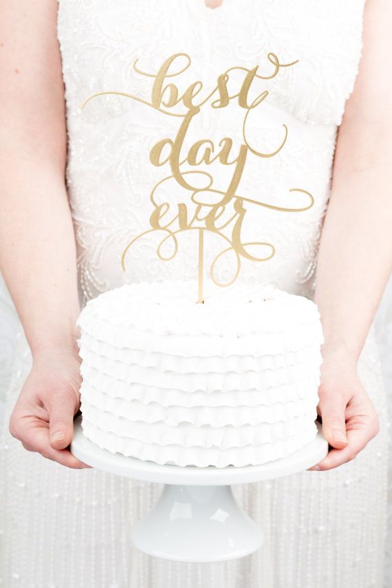 Mariage - Meilleur jour jamais gâteau de mariage Topper - Gold