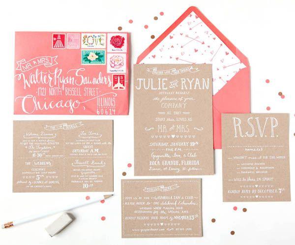 Mariage - Kraft Et Coral invitations de mariage de Julie Ryan