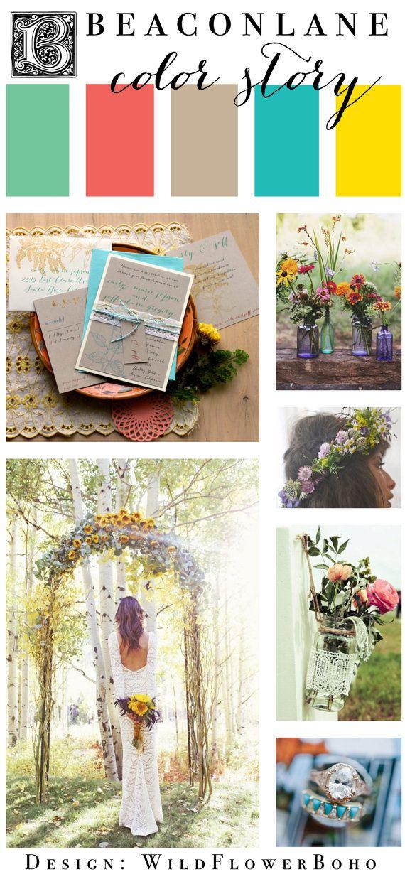 Wedding - Boho Wedding Invitations, Lace Rustic Invites, Bohemian Wild Flower, Hippie Boho Wedding Invites - "Wildflower Boho" Sample