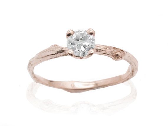 Wedding - Unique Eco-friendly Engagement Ring, September Birthstone, White Sapphire, Prong Setting, Rose Gold