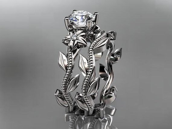 Wedding - Unique Platinum Diamond Floral Wedding Ring, Engagement Set ADLR238