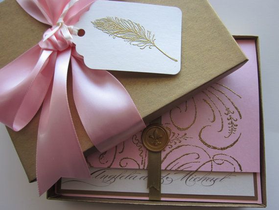 Wedding - Boxed Wedding Invitation - Pink - Marie Antoinette Inspired -Regal -Angela Collection - SAMPLE