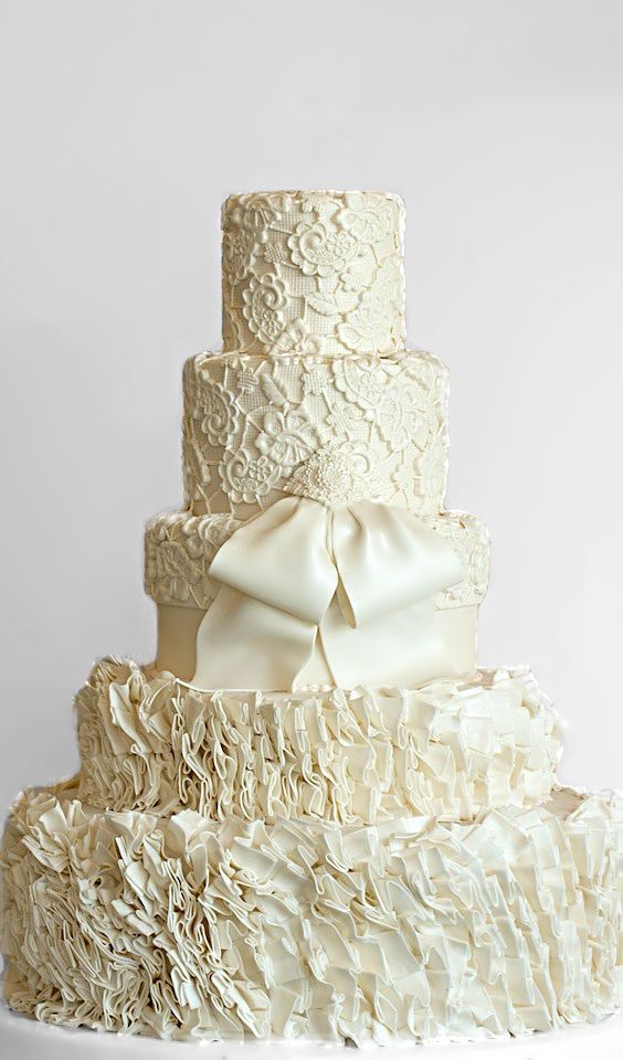 Wedding - Five-layered Wedding Cake with a white colored bow.