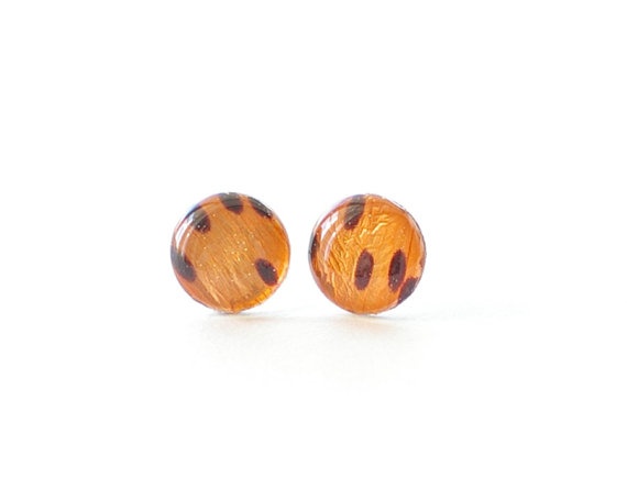 Wedding - Real Tiger Lily Petals Stud Earrings - Orange With Black Tangerine - Lilium Lancifolium